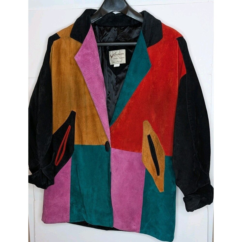 Continental Leather Fashions Suede Patchwork Colorblock Jacket Vintage 80s M